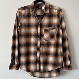 BDG Tan and Black Plaid Button Down Shirt